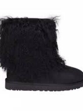 UGG Classic Short Fluff Mongolian Black Curly Shearling Ankle Booties Size 7